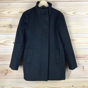 J Crew City Coat Women 2 Wool Blend Full Zip Black Mid Length Preppy